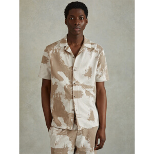 REISS VICEROY Brushstroke Print Cuban Collar Shirt